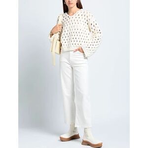 Attic and Barn Cream Open Knit‎ Sweater Italian Wool Blend Cropped Pullover